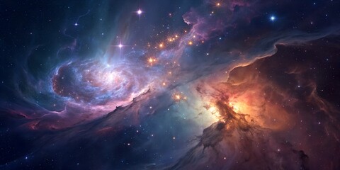 Obraz premium AI Generated colorful deep space scene with luminous nebula swirls, glowing stellar formations, and cosmic dust trails perfect for universe exploration, sci-fi storytelling, and stellar design themes