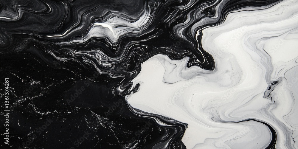 Poster abstract black and white swirling patterns in fluid art display
