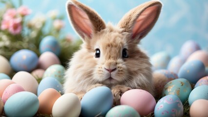 A young, light-beige Easter bunny, with large,