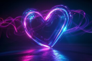 Illuminated Heart Shape with Colorful Light Trails in Dark Background