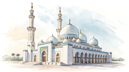 Obraz premium Majestic Mosque: Islamic Architecture with Grand Domes and Spiritual Ambiance