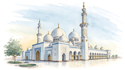 Obraz premium Majestic Mosque: Islamic Architecture with Grand Domes and Spiritual Ambiance