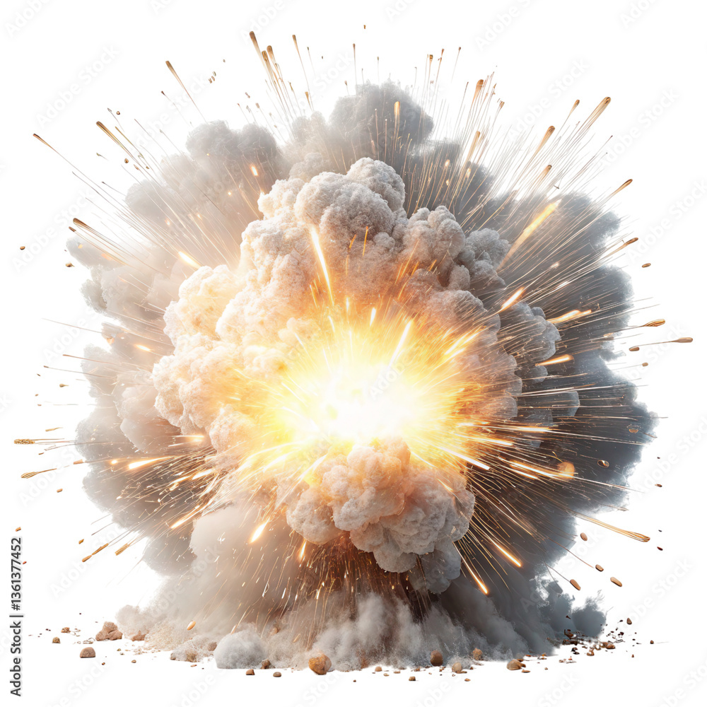 Aufkleber a powerful explosion erupting with clouds of smoke and bursts of light, creating a dramatic display 