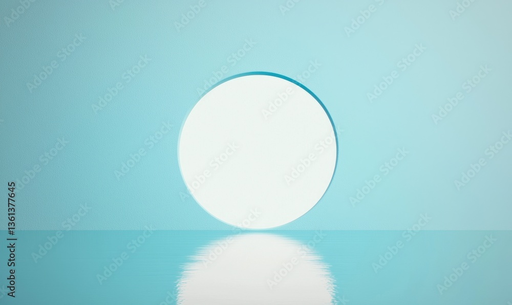 Poster minimalist abstract design with circle and reflection on blue surface