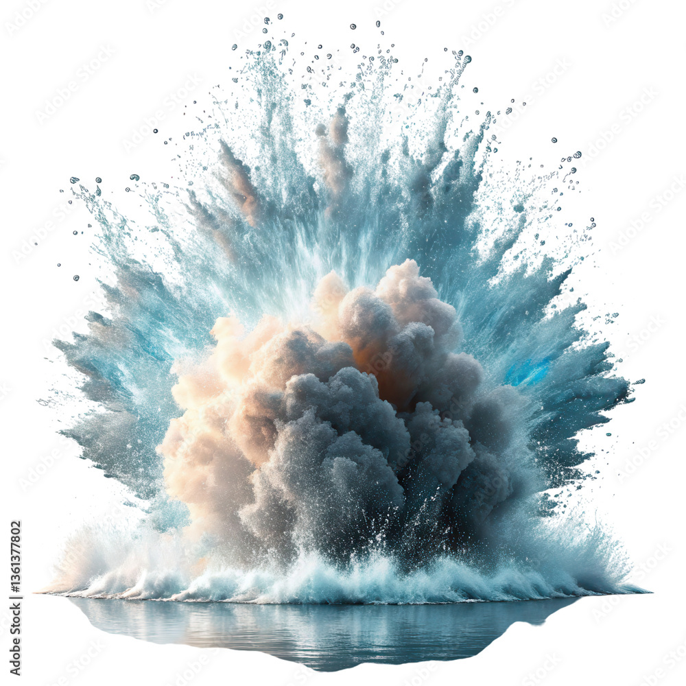 Poster A dynamic explosion of water and vapor, creating a striking visual display with vibrant colors and intricate details.