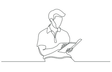 Continuous Line Drawing of Man with Book. One Line Drawing of Man with Book, Education Concept. Minimalist Single Line Art Vector Illustration.