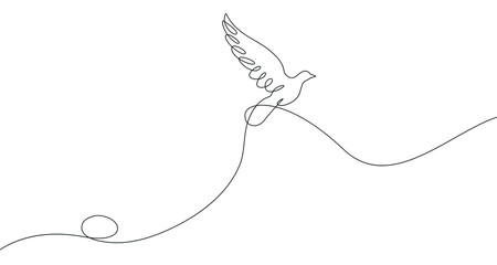 Bird Flying Line Art Drawing for Posters, Wall Decor, Prints, Social Media. Freedom Concept with Bird One Line Art Drawing. Simple Minimalist Vector Illustration.