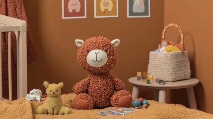 Playful moments with stuffed animals in a cozy child's room toys and decor warm colors inviting atmosphere