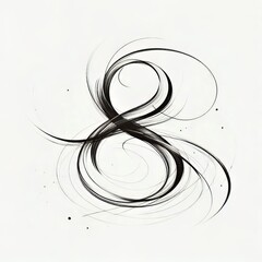 Abstract ink drawing with swirling lines and dots, creating a minimalist and modern design on a white background, isolated and detailed