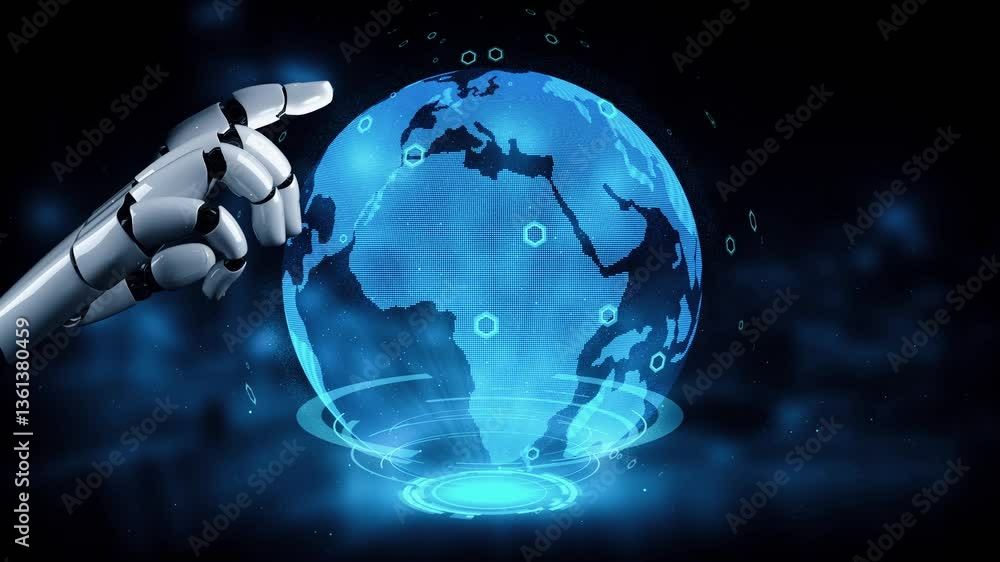 Poster futuristic robot artificial intelligence enlightening ai technology development and machine learning