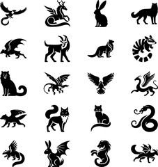Collection of Black and White Fantasy Creatures