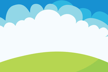 Fototapeta premium Whimsical Blue Sky Landscape with Green Hill and Clouds