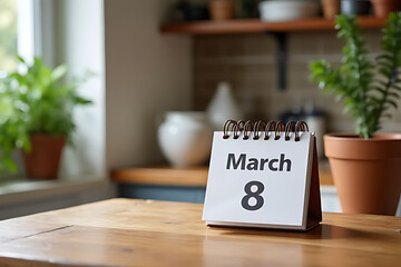 Celebrating international women's day march 8 calendar display in cozy home kitchen setting