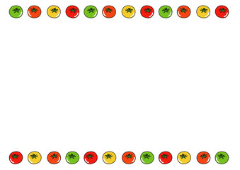 赤と黄色と緑のカラフルなトマトのかわいいイラストフレーム