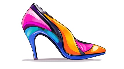 Vibrant Digital Illustration of a Colorful High-Heeled Pump AI Generated