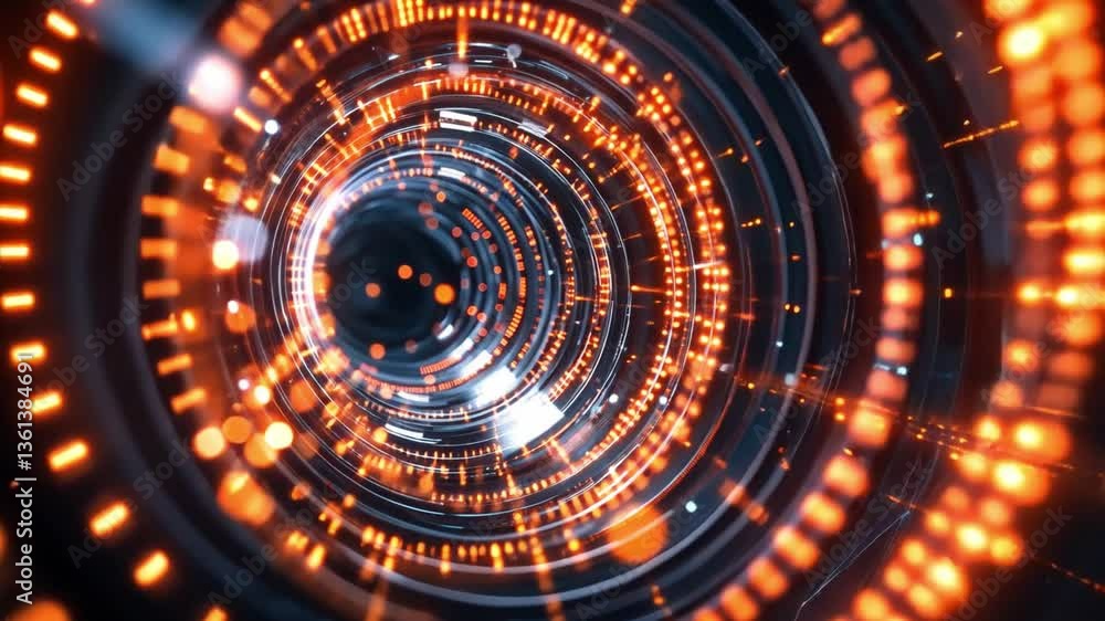 Poster mesmerizing futuristic digital tunnel spiraling orange lights create depth and motion in abstract te