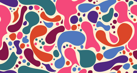 Fototapeta premium Abstract Contemporary Seamless Pattern. Colorful Organic Shapes Ornament. Trendy Creative Design Perfect for Fabric, Prints, Social Media, Textile, Invitations, Branding. Vector Illustration