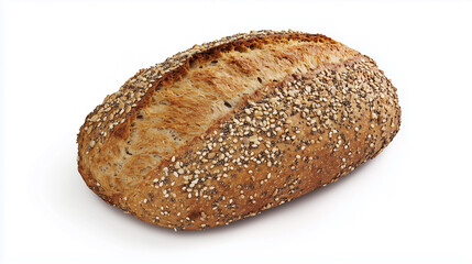 High-angle, close-up studio shot of a single loaf of crusty artisan bread. The bread is oblong with a slightly irregular shape, suggesting a handcrafted nature. The crust is a deep brown, exhibiting