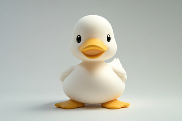 White duck cartoon plush toy standing upright smiling beak chubby cheeks yellow feet cute body stuffed animal adorable shape character toy gift children object minimal design friendly animal rubber