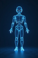 Futuristic virtual human model digital world 3d animation dark environment front view concept art