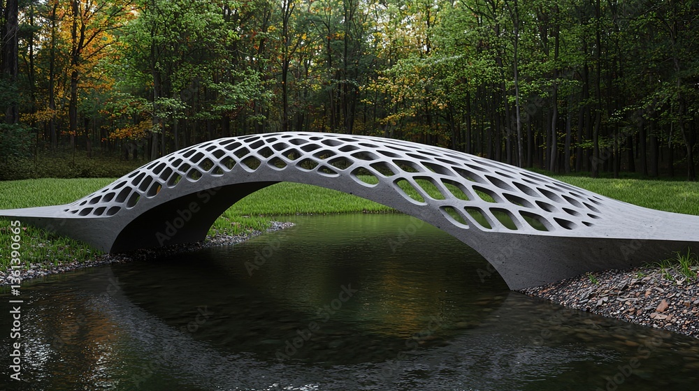 Poster innovative bridge design tranquil forest setting gigapixel visualization modern architecture artisti