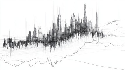 Obraz premium A line art drawing of a stock market graph with support and resistance lines.