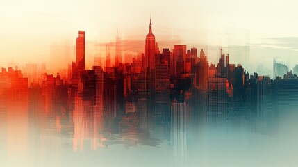 Fototapeta premium A double exposure image of a recession and a cityscape.