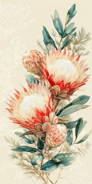 Mockup template featuring protea flowers for greeting cards. 