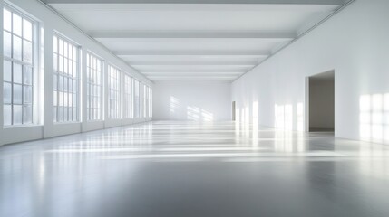 Spacious Bright Minimalist Interior with Natural Light Creating Soft Shadows on Floor