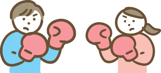 喧嘩している私服の若い男女(上半身)