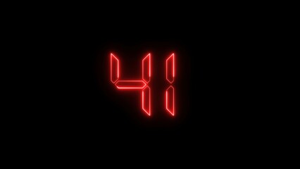 Abstract glowing red color neon countdown 41 number illustration background 4k.