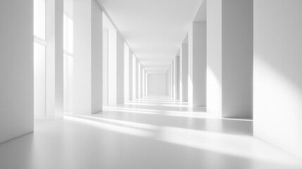 Obraz premium Bright Modern Interior Space with Minimalist Design and Natural Light Illuminating the White Columns and Floor
