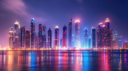 Stunning skyline of modern city at night.