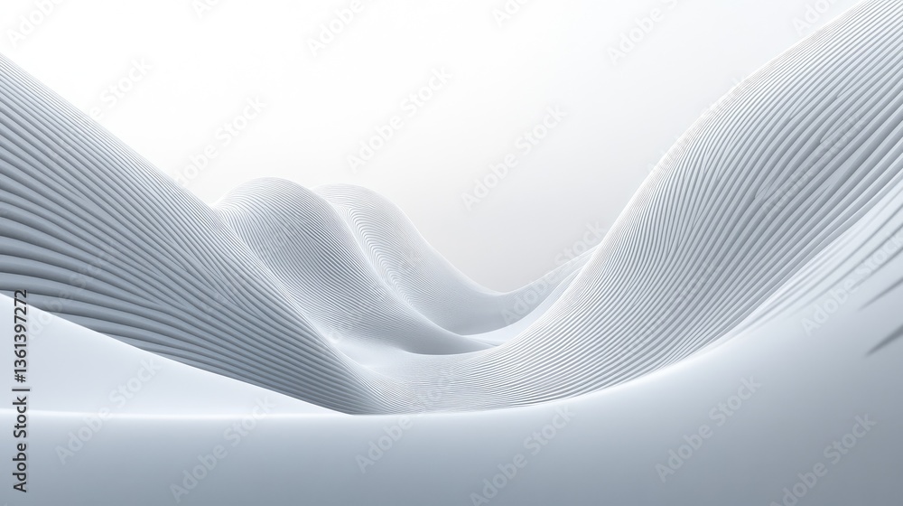 Poster abstract white landscape with smooth curves and textured lines in minimalistic style