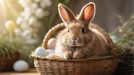 A light brown and gray Easter bunny