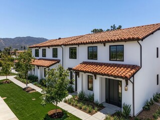 Modern Mediterranean Style Homes with Elegant Tile Roofs in Nature