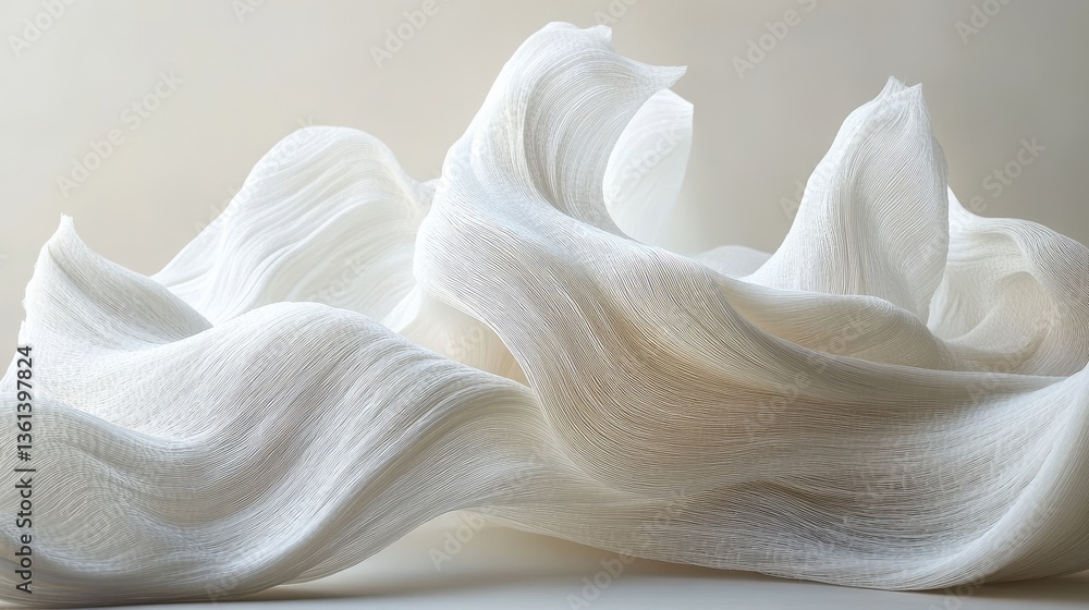 Poster elegant flowing white fabric with soft texture and delicate motion capturing grace and lightness in 