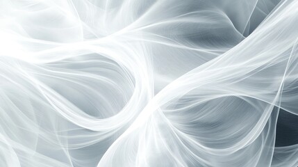 Ethereal White Flowing Waves on Soft Grey Background Capturing Serenity and Lightness in Digital Art