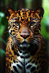 Obraz premium Detailed Portrait of a Majestic Jaguar with Intense Gaze and Spot Pattern