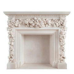 Naklejka premium Elegant carved marble fireplace with intricate floral details