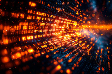 Streaming Binary Code in Orange Light
