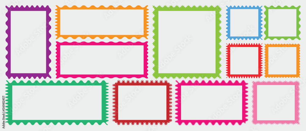 Aufkleber zigzag wavy edges for text and photo. wave scalloped edge wavy colorful abstract frame. abstract sti