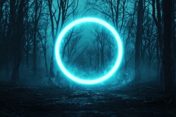 Ethereal Glowing Circle in Dark Mysterious Forest Environment