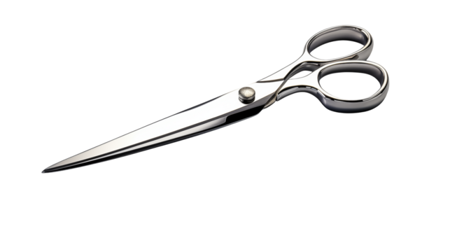A pair of shiny metal scissors isolated against black background