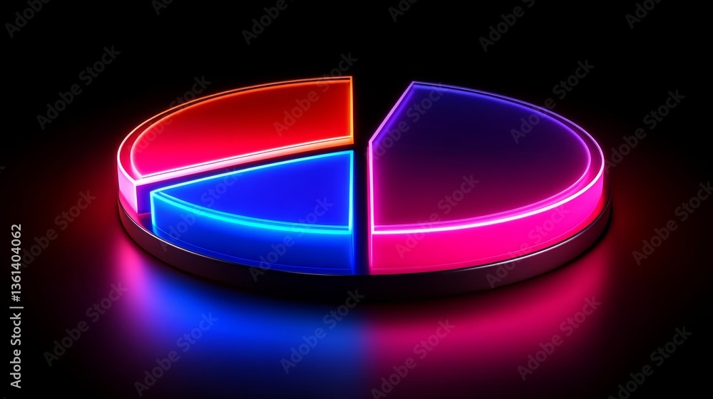 Poster clean infographic-style d pie chart with four slices and a subtle white-glow platform base