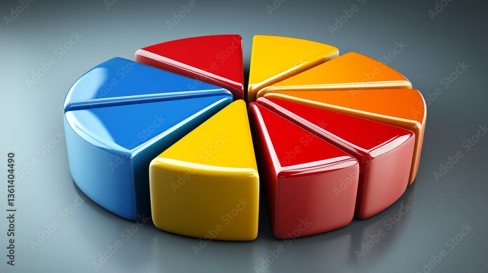 Aufkleber elegant d pie chart with distinct color wedges, soft shadows, and space for title text