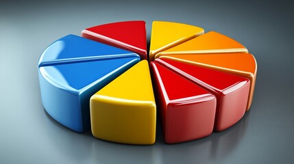 Obraz premium Elegant D pie chart with distinct color wedges, soft shadows, and space for title text