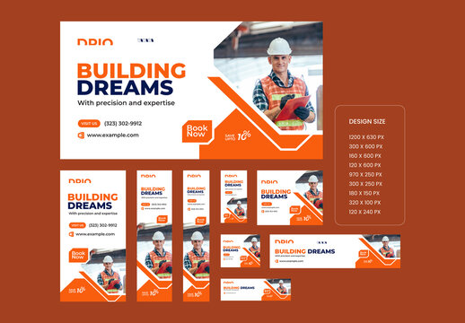 Construction Web Banner Set Design