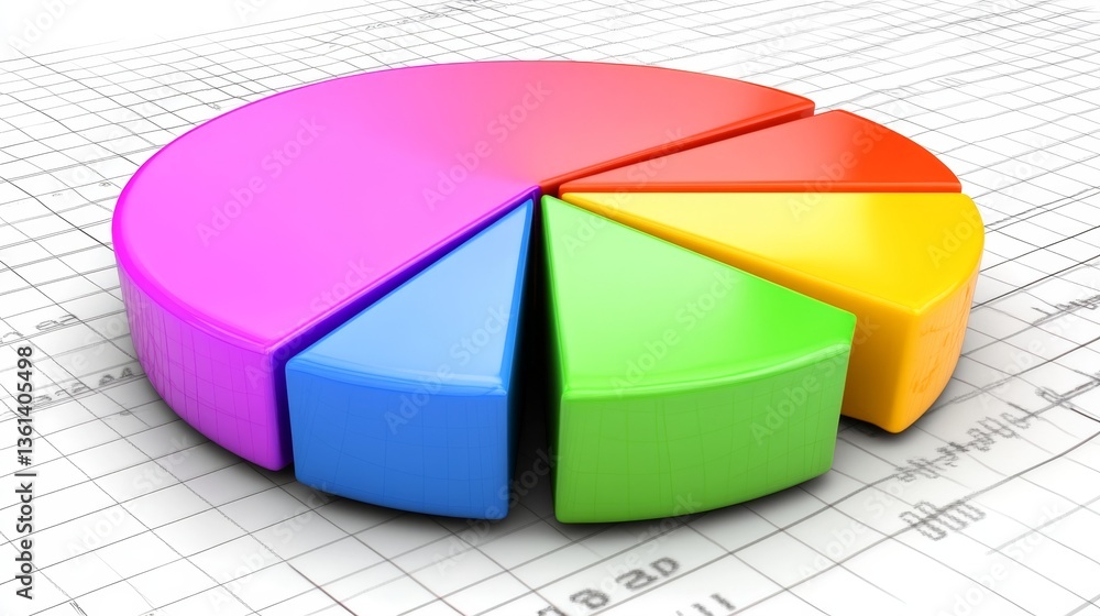 Aufkleber top-down d pie chart on a grid surface with a neutral gray palette and modern font labels