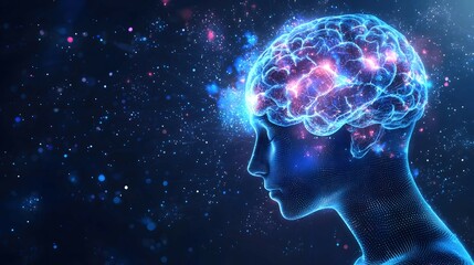 Futuristic Concept of Human Mind with Cosmic Elements and Light